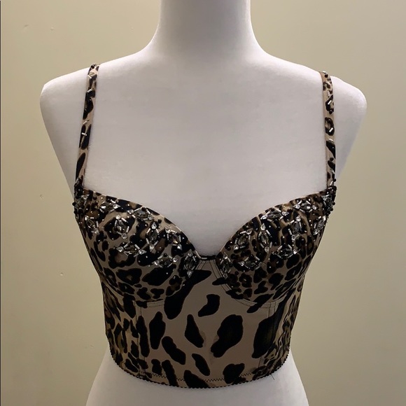 Bebe sequined bedazzled leopard print bustier top - Picture 2 of 9